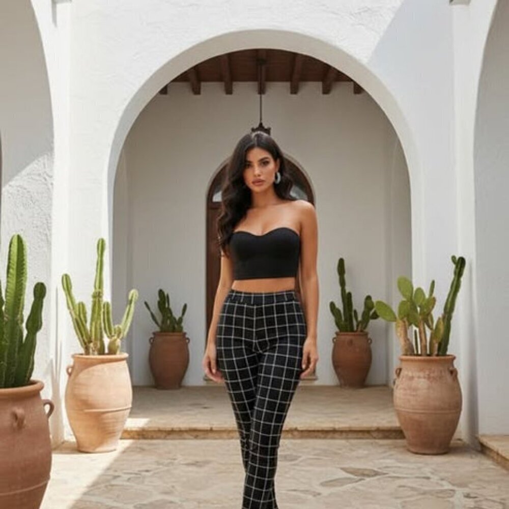 MIa Rose Plaid Stretch Pants Size Small